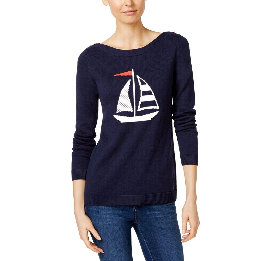 Charter Club Regatta Royale Nautical Sailboat Pullover Sweater Women's Medium
